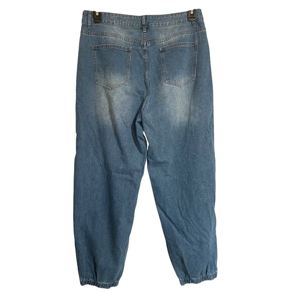 Distressed Denim Joggers With Elastic Cuffs Womens Size 32 Destroyed Shein - Picture 2 of 6